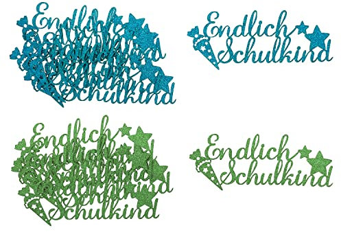 Oblique Unique® Endlich Schulkind Konfetti Groß Glitzernd für Schuleinführung Einschulung Schulanfang Jungs und Mädchen Streudeko Tischdeko (Grün + Türkis)