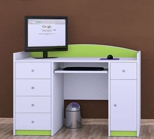 Happy Babies Computertisch 125x89x60 PC-Tish mit Tastaturablage Schreibtisch für Kinder und Jugendzimmer mit Schubladen und Schrank Weiß Grün