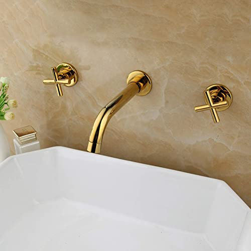 Wasserhähne, Gold-Badewannen-Waschtisch-Mischbatterie Chrom-Messing-Badezimmer-Waschtisch-Mischbatterie-Hahn-Hahn-Doppelgriff-Spüle/goldene Politur Present