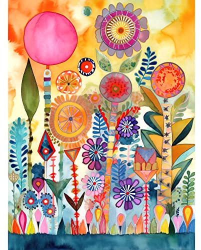 Artery8 Garden Flowers In Spring Folk Art Watercolour Painting Unframed Wall Art Print Poster Home Decor Premium