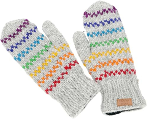GURU SHOP Handgestrickte Fausthandschuhe, Wollhandschuhe, Fauster | Aus 100% Schurwolle, innen Fleece gefüttert, 26 cm lang, 10 cm breit, ideal für kalte Tage.