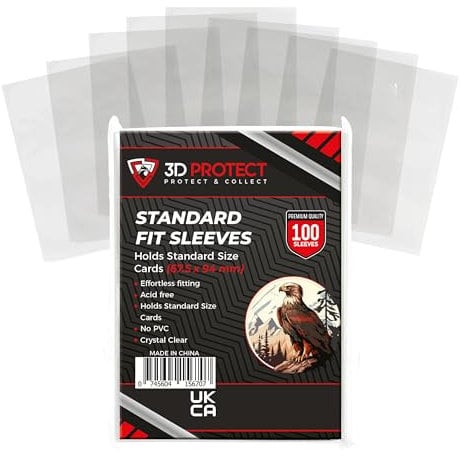3D-Protect Standard Card Sleeves 100Pcs Set – Ultra-Thick, Compatible with Various Trading and Sports Cards – No Acid, No PVC, Transparent Design