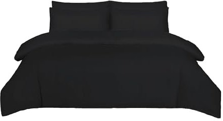 Ev Dekor® DVS729 Duvet Cover Bedding Sets - Black Plain Dyed Double Duvet Cover Set with Pillowcase - Soft & Breathable Microfibre Bed Set (Black, Double)