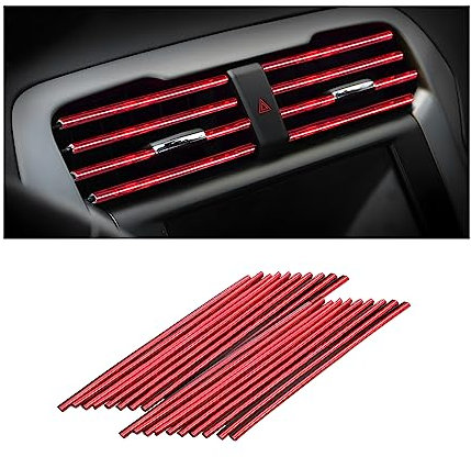 CGEAMDY 20 Piezas Tiras Decorativas para el Aire Acondicionado del Coche, Accesorios para el Interior del Coche, Tira Decorativa Multicolor para la MayoríA de las Salidas de Aire (Rojo Hielo)