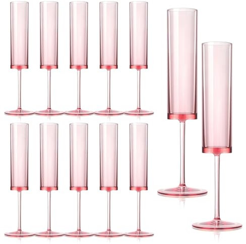 Lot de 12 flûtes à champagne roses en acrylique réutilisables de 170 ml pour mariage, mariage, coupé, carrée, pour mariage, mariage, anniversaire de mariage