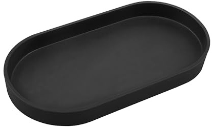 VCREATC Schwarzes kleines Tablett (25,4 cm), ovales Tablett für Küchentheke, Badewanne, Badezimmer, Waschtischartikel, Arbeitsplatten-Organizer, Kaffee-Zubehör, Bar, Servieren von Gewürzen, Salz und