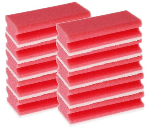 FixedByU XL Reinigungsschwamm kratzfrei aus Viskose mit weichem Vlies, ohne Scheuermittel | großer Schwamm: 15x7x4,5cm handschonende Griffrille | Putzschwamm für Küche, Wohnung, Bad und WC 10x rot