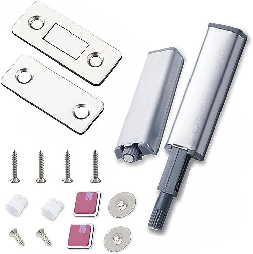 Puerta Armario, 2 Cierre Pulsador Puerta, Cierre Magnético Captura Magnética, para Puerta de Muebles Armario de Cocina Complemento, Push Pull para puertas resistente, con 2 Cerradura Magnetica