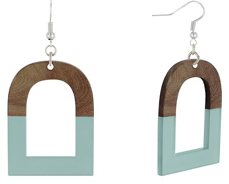 LES POULETTES BIJOUX - Sterling Silber 925 Ohrringe Steigbügel Holz und Leicht - Blauer Himmel