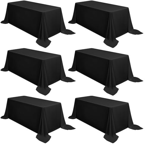 FXKS Lot de 6 nappes rectangulaires noires résistantes aux taches et aux plis, lavables en polyester pour table à manger, buffets et mariages
