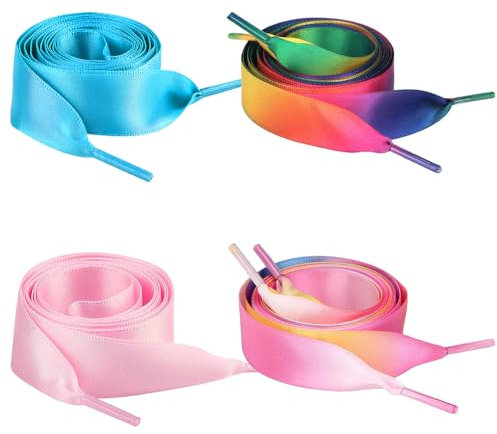 Lot de 4 paires de lacets plats en satin - 130 cm - Pour baskets, chaussures de sport, chaussures de course, chaussures de montagne, chaussures d'extérieur, décoration - 130 x 2 cm, Mix, mix