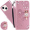 Ysnzaq Custodia per Apple iPhone 15 6.1 Cover, Gufo Rilievo Glitter Diamanti Flip Pelle PU Custodia Libro Magnetica Portafoglio Caso per Apple iPhone 15 YK Rose Gold.