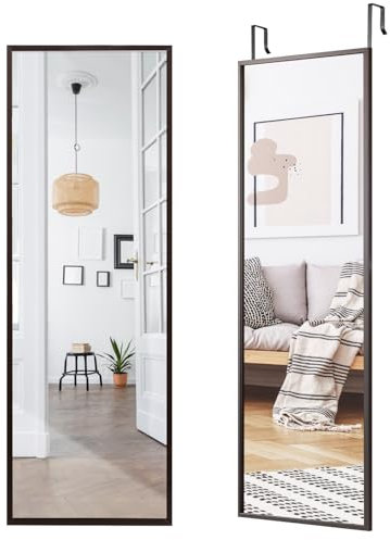 Multigot Full Length Wall Mirror, Rectangular Over the Door With Height Adjustable Hooks, Large Long Hanging for Living Room Bedroom Entryway (Brown)