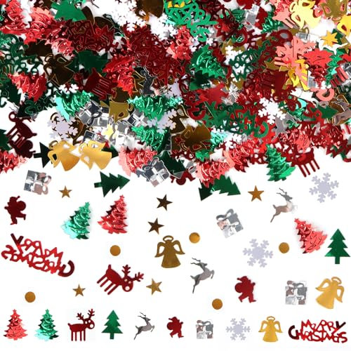 RUNEAY Konfetti Weihnachten 500 Stück - Deko Streudeko Tischdeko Gold - Weihnachtsdekoration Merry Christmas, Weihnachtsbaum, Elch, Schneeflocke, Glocke
