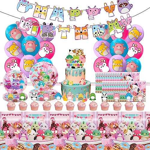73 Stück Geburtstag Deko, Kinder Geburtstagdeko,Mädche Birthday Decorations Set mit Teller,Banner,Servietten,Luftballons,Cake Topper