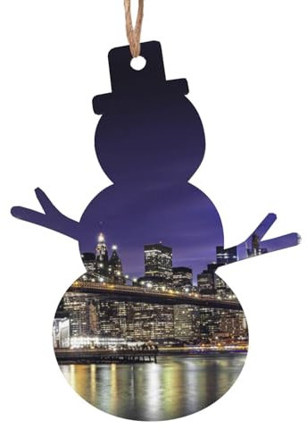 New York Night Print Weihnachten Holzdekorationen Weihnachten Hängende Ornament Holzscheiben Deko für Weihnachten Geschenkanhänger