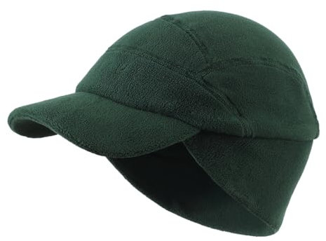 Magracy Cappello invernale da uomo con visiera in pile per attività all'aperto, berretto con paraorecchie unisex, Verde scuro, Taglia unica