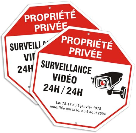Panneau PropriéTé PrivéE Sous VidéO Surveillance 24h/24 Aluminium 25 X 25cm, Lot De 2 Video Surveillance Panneau Metal Utilisation à L'ExtéRieur Et à L'IntéRieur, Montage Facile