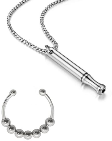 Uirheurd 2 Stück Silber Rauchentwöhnung Kette Atemkette Rauchentwöhnung Atemkette Raucherentwöhnung Kette Atem Halskette Atmungshalskette Anti-Angst-Ring für Männer und Frauen