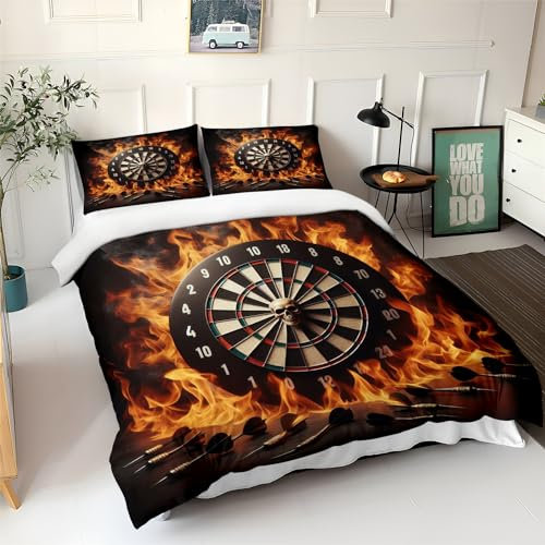 Srigzcaly Bettwäsche 135 x 200 cm Flame Darts Roulette Thema Bettbezug Atmungsaktives Leichtgewicht Mikrofaser mit 2 Kissenbezug, Schwarz Bettwäsche Sets für Kinder Jugendliche Erwachsene