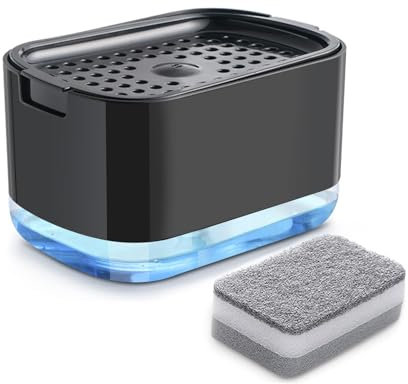 Soap Dispenser, 2 in 1 Soap Dispenser + Sponge Support, Sink Soap Dispenser, Liquid Soap Dispenser, Kitchen Detergent Press Box, Suitable for Families, Hotels, Kitchens, Bathrooms and Sinks (Black)