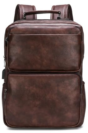 XINYASEE Zaino in pelle per laptop - grande capacità, impermeabile, adatto per lavoro, affari, viaggi e università - Zaino da lavoro da uomo, marrone.