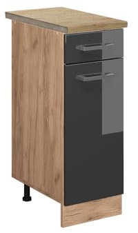Vicco Küchenunterschrank R-Line, Anthrazit Hochglanz/Goldkraft Eiche, 30 cm, AP Eiche