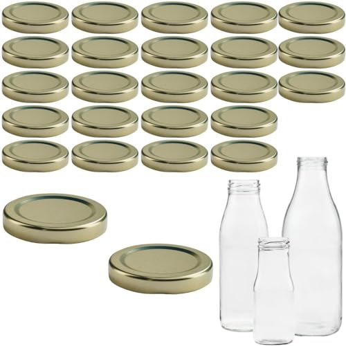 mikken 25 Deckel für Glasflaschen TO48 Twist-Off Ersatzdeckel Schraubdeckel für Milchflaschen und Saftflaschen Farbe gold