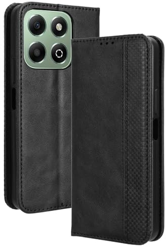 WBWONE Leather Folio Cover per Huawei Honor X6b, Custodia in Pelle PU Magnetica Libro Flip Portafoglio con [Funzione Stand]. Nero