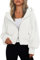 Fisoew Damen Sweatjacke mit Kapuze Langarm Hoodie mit Zweiwege Reißverschluss Crop Kapuzenpullover(Weiß,L)