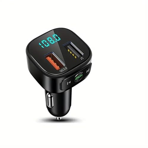 Bluetooth 5.0 FM Transmitter für Auto, MP3 Player, TF Karte und USB Disk Unterstützung, 12-24V Auto Stecker Power, FM Radio Adapter Bass Sound Music Player Car Kit mit Freisprechfunktion USB-Laufwerk