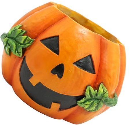 JTLB Vaso da fiori a forma di zucca, decorazione spettrale di Halloween, vaso per piante grasse realizzato a mano con atmosfera vivace, per la decorazione di casa e ufficio, materiale in resina