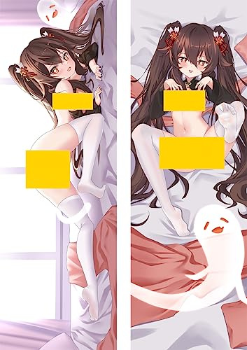 JNLIFT Body Kissenbezug Kissenhülle Anime Pillowcase für Genshin Impact Hu Tao,Doppelseitige Umarmungskissen Bezug,Waschbar Dekokissen Bezüge,Shortplush-40cm*120cm