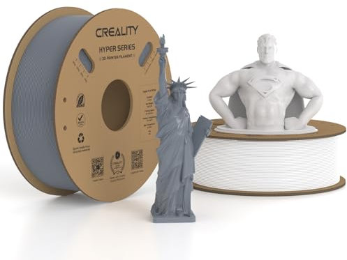 Creality Hyper PLA Filament 1.75 mm 2 KG Weiß & Grau, 30-600 mm/s Hochgeschwindigkeits PLA 3D Drucker Filament, 2 Pack 1KG Spule (2.2 lbs) PLA, Maßgenauigkeit +/-0.02 mm, für die meisten 3D Drucker