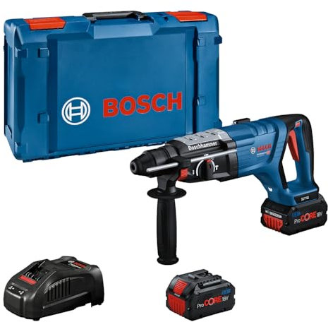 Bosch Professional 18V System Martello perforatore a batteria GBH 18V-28 D (KickBack Control, incl. 2 battl GBA 18V 5.5Ah, caricab. GAL 1880, panno pulizia, impug. suppl., calibro profondità, XL-BOXX)