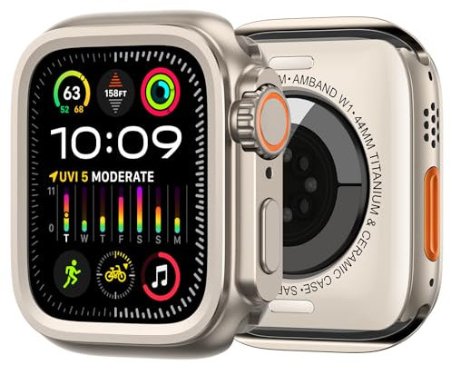 Für Apple Watch 44 mm, 45 mm, 46 mm, 10, 9, 8, 7, 6, 5, Version mit Metallgehäuse (Titan Gold, 44 mm)