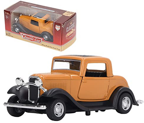 Diecast Cars,Classic Car Model Toy,Diecast Alloy Pull Back Car Model,1:32 Vintage Simu-lation Toy Antique Pullback Opened Doors Model,for Girls and Boys Kids Toys (Yellow)