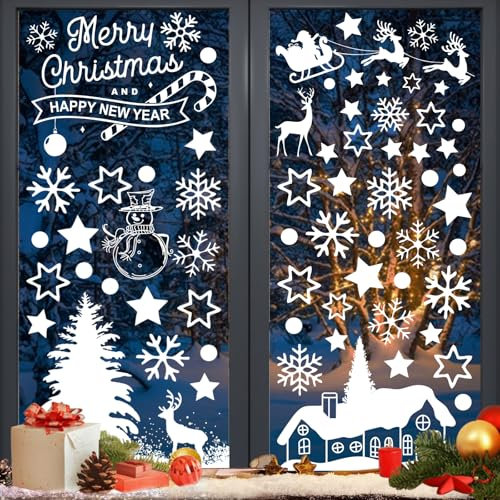 Pegatinas Navidad Ventanas Cristal, 166PCS Decoración PVC Reutilizables, Stickers Autoadhesivas, Adornos Navideños Para Cristal Ventana Interior