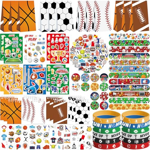 Sport Party Favors - Sport-Thema Geburtstag Party Supplies Dekorationen, Geschenk-Taschen, Slap Armbänder, Gummi-Armbänder, Tattoo Aufkleber, Button Pin, DIY Aufkleber für Jungen Mädchen Kinder