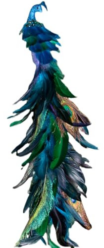 Blue Peacock Christmas Tree Topper Ornaments Long Tail Feather Peacock Christmas Decorations Glitter Peacock Bird Clip On Ornament for Xmas Tree Decor,16 Inch (Blue)