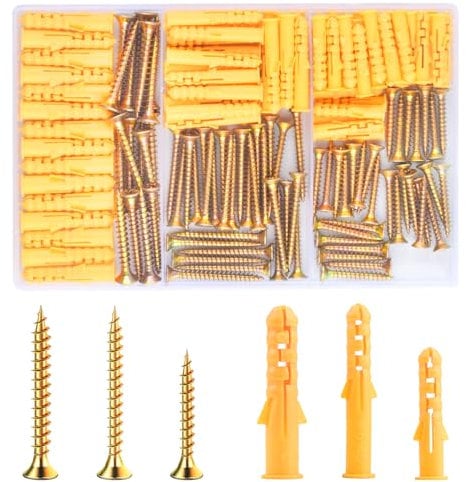 180 Tacos y Tornillos para Pared (90 Anclajes para Placas de Yeso, 90 Tornillos Autorroscantes), M6/M8 Anclajes Tacos de Expansión y Tornillos Metálicos para Paneles de Yeso Madera Hormigón
