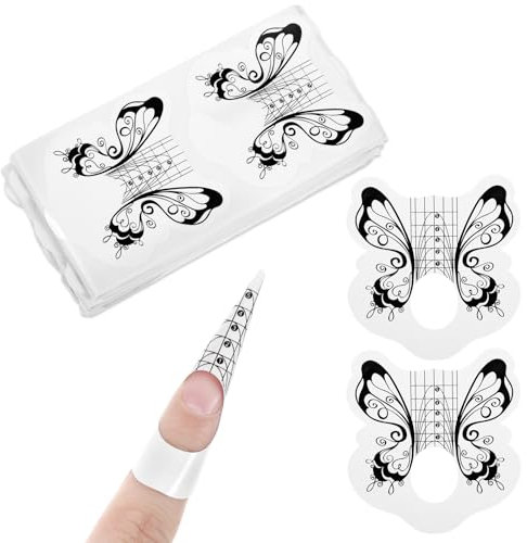 JIEYAO 200 Stück Nagel Schablonen,Selbstklebende Butterfly Schwarz Nagelschablonen Modellier Schablone Selbstklebend für Gel-Nägel Nail Forms für Nagel-Verlängerung Künstliche Fingernagel DIY Maniküre