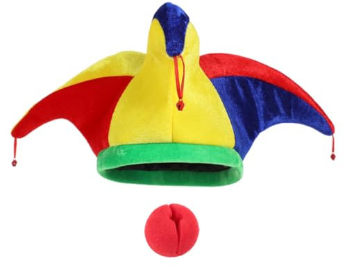 LIFKOME Clownhut Mit Glöckchen Zirkushut Partyhut Clown-cosplay-kleidung Clownnase Karnevalshut Kostümkappe Lustige Kostümrequisiten