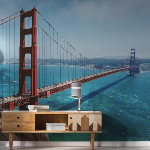 California Golden Gate Bridge Tapeten-Aufkleber, Wandabdeckung, Kunst, San Francisco, Vinyl-Druck, Raumaufkleber, 128 x 84 cm