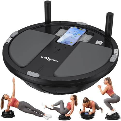 BODYRHYTHM 2 IN 1 Balance Ball & Plank Board Trainer mit kostenloser iOS/Android App & 4 kostenlosen Spielen für Ganzkörpertraining - Halbe Übung Yoga Ball Trainer mit 2 Bändern & Pumpe für