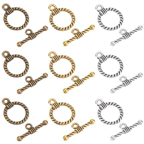 WADORN 60 Set 3 Farben Knebelverschluss, T Stab Verschluss Wirbelverschlüsse Knebelverschluss Schmuckzubehör Tibetischer OT Endverschlüsse Knebelverschlüsse Verbinder Für Halsketten Armbänder
