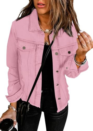 ticticlily Giacca Donna Jeans Strappate Giubbotto Casuale Denim Jacket Coat A Rosa M