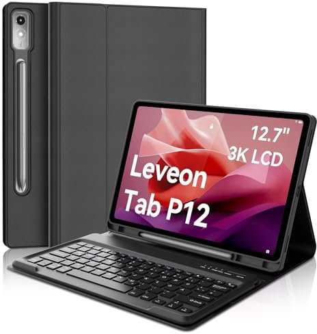 FOGARI Tastatur Hülle für Lenovo Tab P12 12.7 2023, QWERTZ Layout Deutscher, Hülle Tastatur mit Magnetisch Abnehmbarer Bluetooth für Lenovo Tab P12 12.7 Zoll 2023, Schwarz