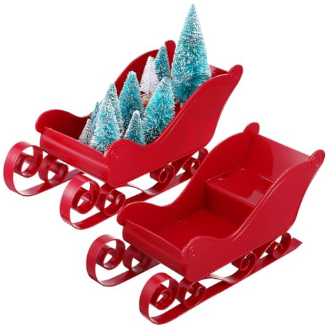 Homoyoyo 2 Stück Mini Weihnachts-Schlitten Deko Rot Aus Kunststoff - Perfekte Weihnachtsdekoration Für Baum Tisch Oder Fenster Ideal Als Oder Ornament Für Festliche Stimmung