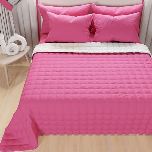 PETTI Artigiani Italiani - Trapuntino Singolo, Trapuntino Leggero Double Face, Copriletto Trapuntato, Trapunta Leggera Estiva, Fuxia Bianco